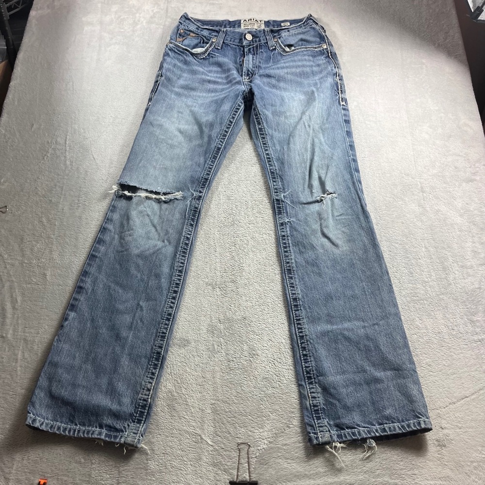 Ariat M4 Relaxed Boot Cut Jeans Mens 30x34 Medium Wash Distressed Denim
